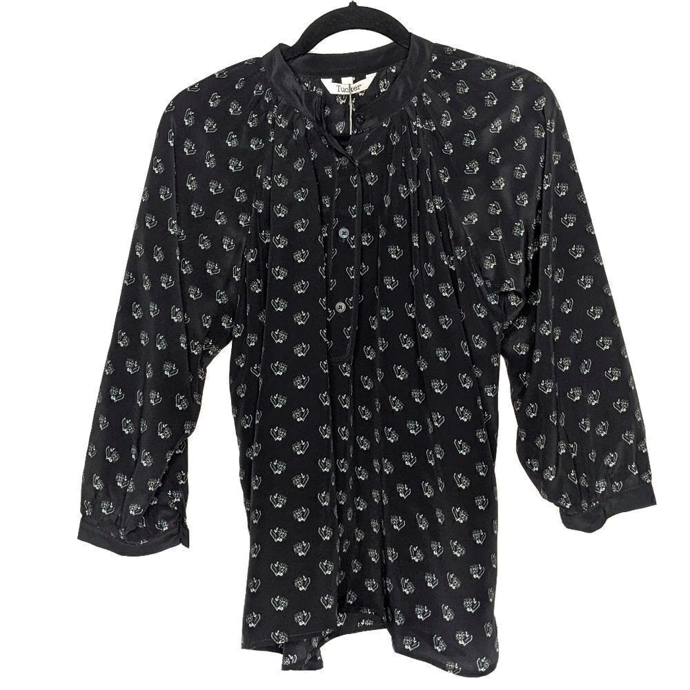 Tucker The Combo Classic Blouse Inked Batik in Crepe de Chine Silk Top Floral